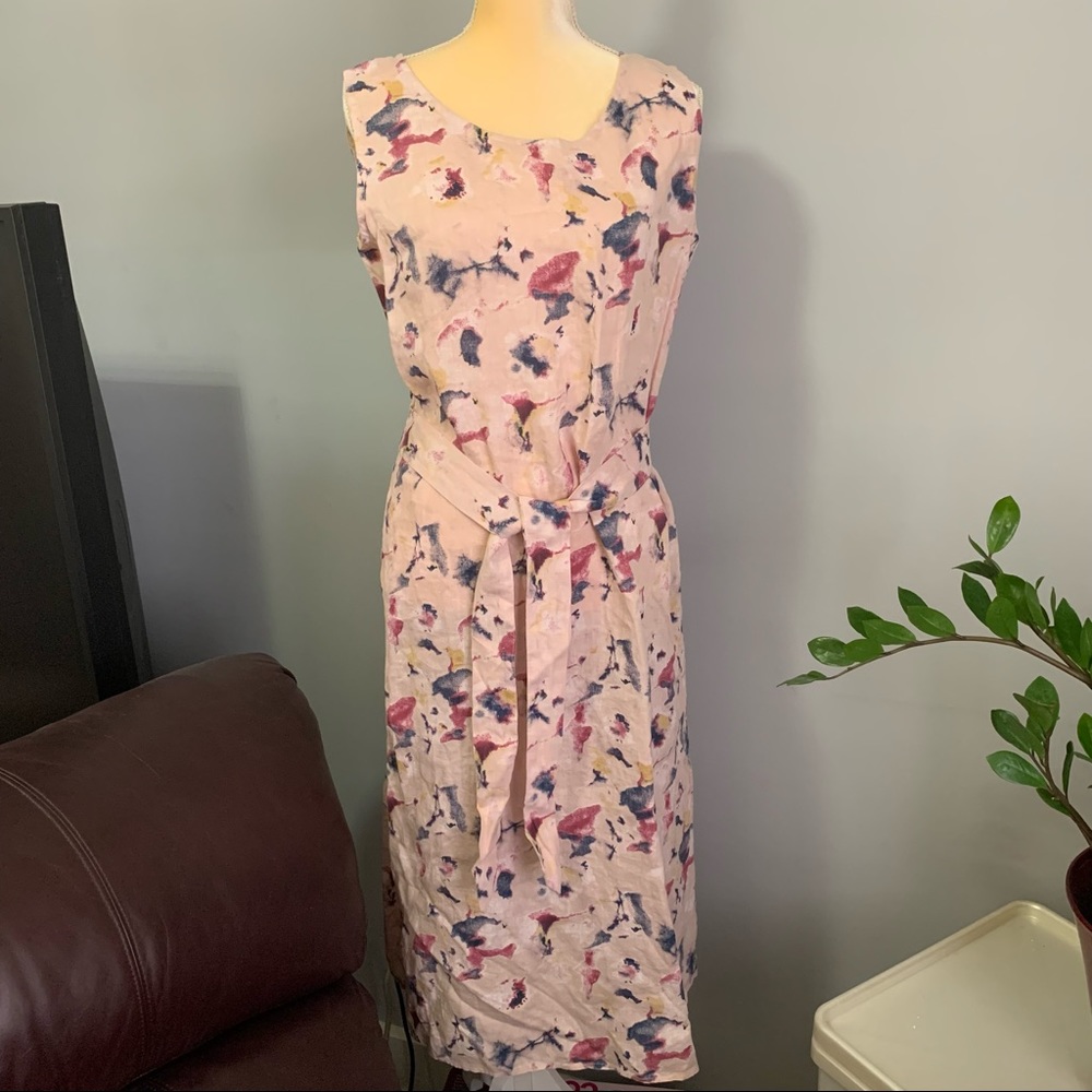 BELLAMBRA DUSTY PINK FLORAL LINEN MIDI DRESS SIZE L